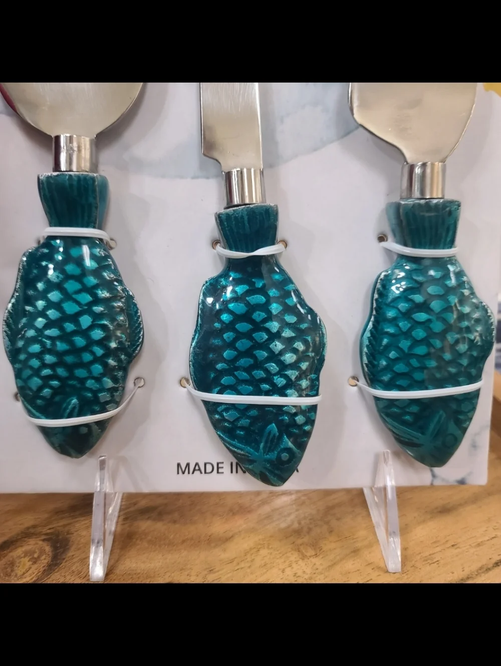 3pc Blue Fish Cheese Knives For Charcutterie Appetizers Tapas Coastal Beach New